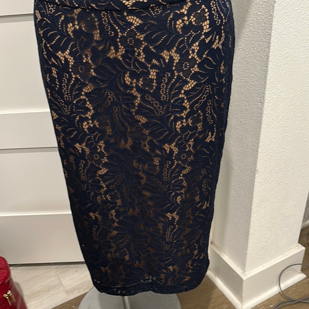 Banana Republic Navy Lace Pencil Skirt with Tan Lining